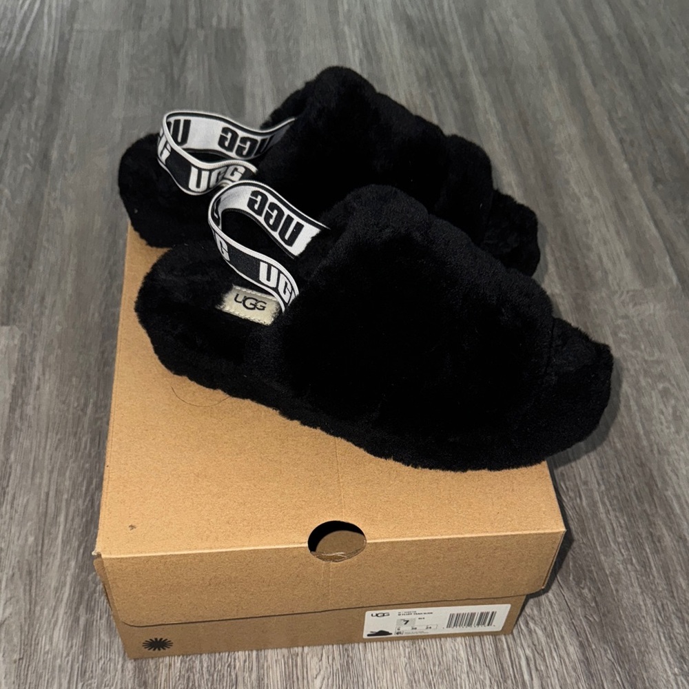 UGG Black Fluffy Slides